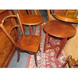 TWO PUB STYLE TABLES, A BENTWOOD CHAIR AND A PLANT STAND