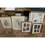 A SELECTION OF PICTURE AND PRINTS TO INCLUDE TWO CHARCOAL PORTRAIT STUDIES SIGNED LOWER RIGHT (13)