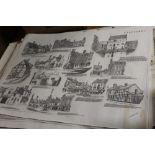 A SELECTION OF UNFRAMED PRINTS OF STAFFORD BUILDINGS ETC TO INCLUDE A FOLIO OF ORIGINAL ARTWORK TO