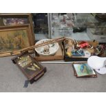 A MODERN MIRROR, PAIR OF PRINTS, WALL CLOCK, SUNDRIES AND A BESWICK TANKARD (QUANTITY)