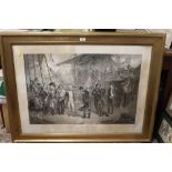 A LARGE GILT FRAMED AND GLAZED ENGRAVING ENTITLED 'NELSON ON BOARD THE SAN JOSEPH'