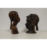 TWO CARVED WOODEN HEAD FIGURES