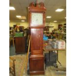 AN ANTIQUE OAK 30 HR GRANDFATHER CLOCK - COVENTRY - SINGLE WEIGHT AND DAMAGED PENDULUM