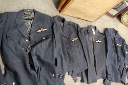 A SELECTION OF RAF UNIFORMS TO INCLUDE A DINNER JACKET, FLIGHT JACKET, COLLARS, WAISTCOATS, SHIRTS