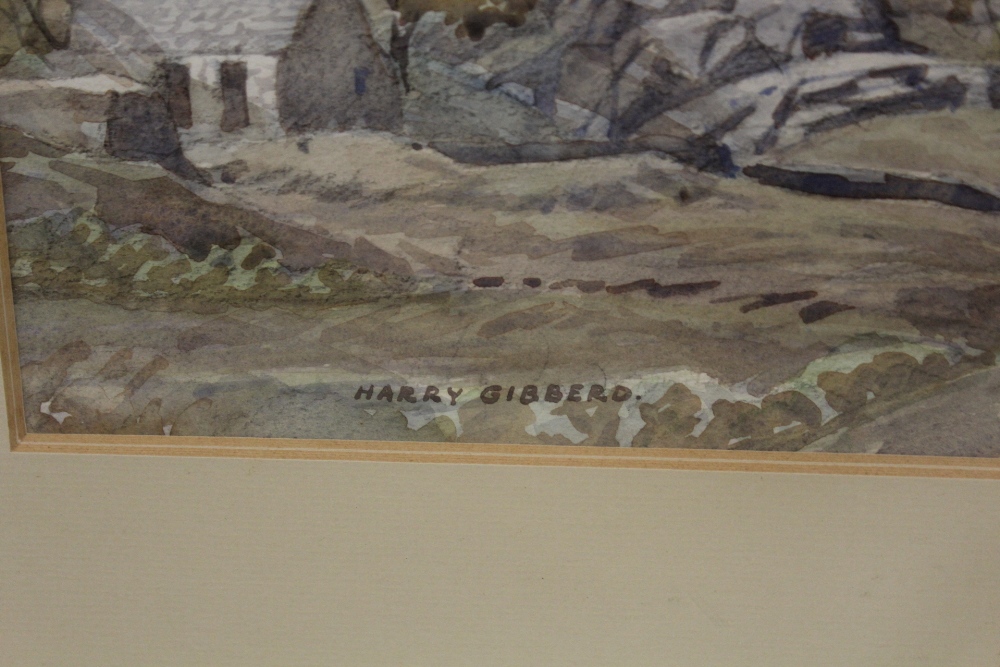 A FRAMED AND GLAZED WATERCOLOUR OF A MOUNTAINOUS SCENE SIGNED HARRY GIBBERD - Image 2 of 2