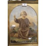 A GILT FRAMED AND GLAZED WATERCOLOUR OF A RELIGIOUS FIGURE TOGETHER WITH A COLLECTION OF COLOURED