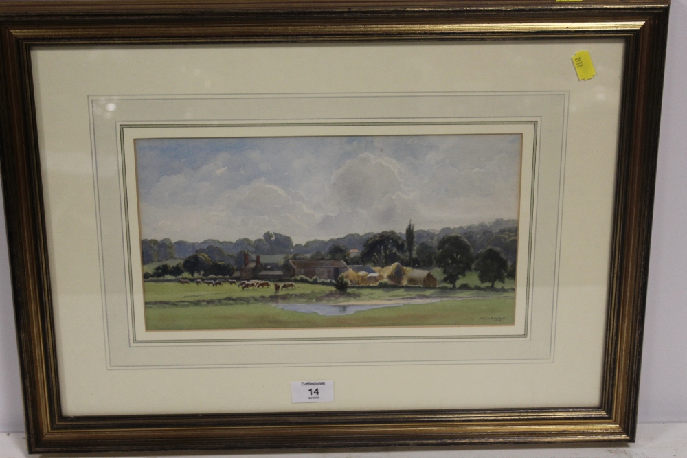 A FRAMED AND GLAZED WATERCOLOUR OF A RURAL SCENE SIGNED LOWER RIGHT F.S.ROBINSON 1918