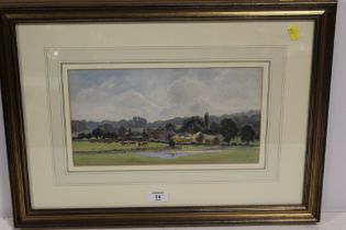 A FRAMED AND GLAZED WATERCOLOUR OF A RURAL SCENE SIGNED LOWER RIGHT F.S.ROBINSON 1918
