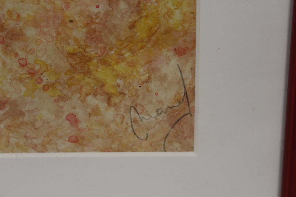 A FRAMED AND GLAZED MIXED MEDIA CONTINENTAL ABSTRACT SIGNED LOWER RIGHT - Image 2 of 2