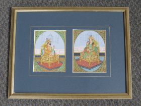 (XIX-XX). Indian school. two in one frame, seated portrait studies of Shah Jahan & Mumtaz Mahal,