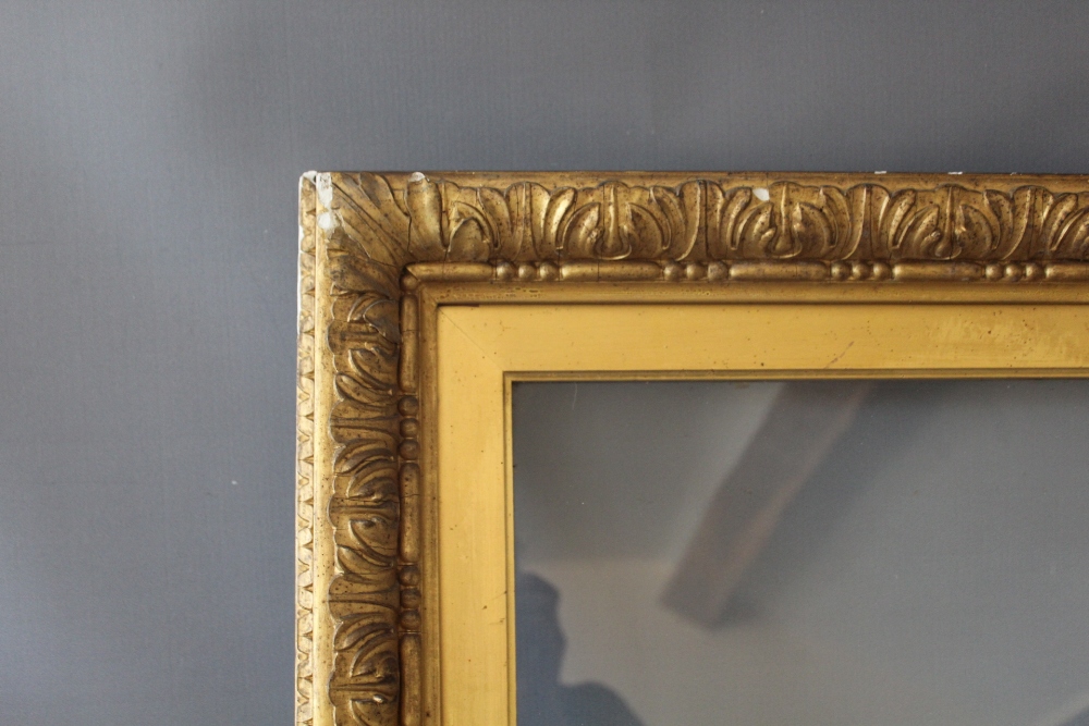 A 19TH CENTURY GOLD FRAME WITH DECORATIVE DESIGN TO OUTER EDGE AND GOLD SLIP, glazed, frame W 6.5 - Image 2 of 6