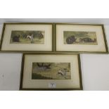 A TRIO OF ALLEGORICAL LOUIS WAIN FRAMED AND GLAZED PRINTS OF A JACK RUSSELL TERRIER AND CATS (3)