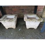 A PAIR OF CONCRETE SQUARE GARDEN PLANTERS