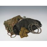 A VINTAGE ART DECO LADIES EVENING BAG, with enamel and rhinestone decorated clasp, A/F, together