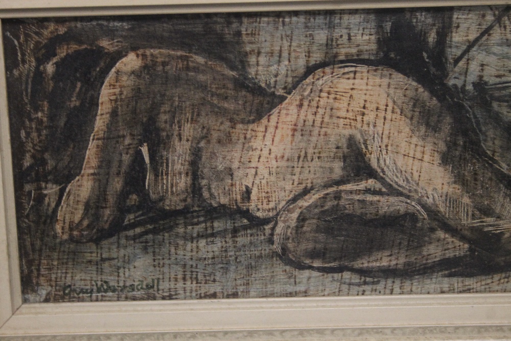 GUY WORSDELL OIL ON BOARD TITLED |NUDE LYING DOWN| SIGNED LOWER LEFT . INSCRIBED TO BACK OF FRAME - Image 4 of 10