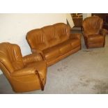 A MODERN ITALIAN LEATHER BROWN DESIGN 3 PIECE SUITE