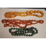 ANTIQUE HARDSTONE BEAD NECKLACES AND AN AMBER STYLE EXAMPLE (3)