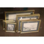 EIGHT GILT FRAMED |VIEWS ON THE RHINE| VARIOUS SIZES. TWO ARE DATED 1834, ST GOAR HAUSEN AND ON HE