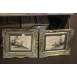 A PAIR OF JAPANESE PICTURES HIGHLIGHTED IN GOLD IN ORNATE GILT FRAMES