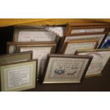 A QUANTITY OF FRAMED SAMPLERS AND TAPESTRY'S