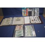 A COLLECTION OF BANKNOTES CONTAINED IN 2 ALBUMS TO INCLUDE MEXICAN, POLISH, AMERICAN DOLLARS,