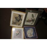 FOUR ASSORTED PRINTS TO INCLUDE AM ORIENTAL STYLE EXAMPLE