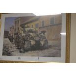 A FRAMED AND GLAZED DE PENTLAND PRINT TITLED |ANZIO ITALY FEBRUARY 1944| SIGNED TO THE LOWER RIGHT