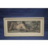 GUY WORSDELL OIL ON BOARD TITLED |NUDE LYING DOWN| SIGNED LOWER LEFT . INSCRIBED TO BACK OF FRAME