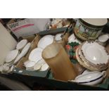 TWO TRAYS OF GILT AND WHITE CERAMICS (TRAYS NOT INCLUDED)
