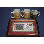 A FRAMED AND AUTOGRAPHED DADS ARMY FIRST DAY COVER LIMITED EDITION 32/100 ALONG WITH THREE DADS ARMY