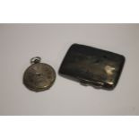 A HALLMARKED SILVER CIGARETTE CASE TOGETHER WITH A WHITE METAL OPEN FACED POCKET WATCH