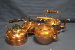 FOUR COPPER KETTLES