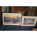 A FRAMED AND GLAZED PRINT "WOLVERHAMPTON LOW LEVEL STATION" TOGETHER WITH