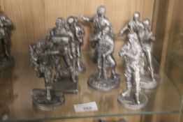A COLLECTION OF 8 PEWTER FIGURES OF WORLD WAR II ALLIED SOLDIERS TO INCLUDE A RADIO OPERATOR, A US