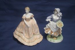 A ROYAL WORCESTER FIGURINE |ROSIE PICKING APPLES| TOGETHER WITH A COALPORT FIGURINE |LOUISA|