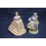 A ROYAL WORCESTER FIGURINE |ROSIE PICKING APPLES| TOGETHER WITH A COALPORT FIGURINE |LOUISA|