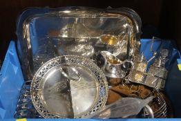 A COLLECTION OF WHITE METAL ITEMS INCLUDING A SERVING TRAY