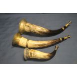 A PAIR OF 19TH CENTURY CEREMONIAL COW HORNS. EACH WITH THE BADGE OF THE |ANCIENT ORDER OF