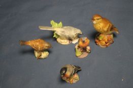FIVE ROYAL WORCESTER BIRD ORNAMENTS