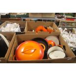 TWO TRAYS OF LE CREUSET SAUCEPANS (TRAYS NOT INCLUDED)