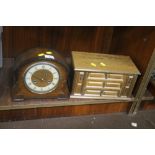 A VINTAGE MANTLE CLOCK TOGETHER WITH A JEWELLERY BOX