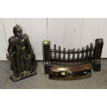 A KNIGHT SHAPED COMPANION SET, TOGETHER WITH A MATCHING FIREGRATE FRONT (2)