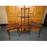 AN ANTIQUE WOT-NOT AND TWO VINTAGE OAK TABLES (3)