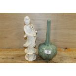 A CELADON STYLE TOGETHER WITH AN ORIENTAL BLANC DE CHINE FIGURINE (2)