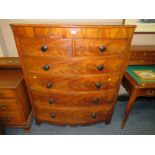 A VICTORIAN TALL MAHOGANY BOW-FRONTED SIX DRAWER CHEST H-132 W-110 CM