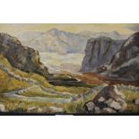 A FRAMED IMPRESSIONIST OIL ON BOARD OF A MOUNTAINOUS RIVER LANDSCAPE SIGNED DUNLOP LOWER RIGHT