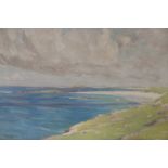 A PAIR OF UNFRAMED COASTAL SCENE OIL ON CANVAS ONE SIGNED C.STENHOUSE