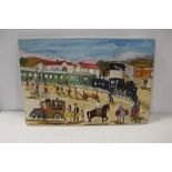 A MODERN OIL ON CANVAS OF A MEXICAN TOWN SCENE WITH FIGURES SIGNED E. PANCE R LOWER RIGHT