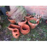 A QUANTITY OF 13 ASSORTED TERRACOTTA GARDEN PLANTERS TO INCLUDE A SMALL STRAWBERRY PLANTER