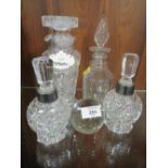 A SELECTION OF CUT GLASS TO INC SCENT BOTTLES, SMALL DECANTER ETC (5)